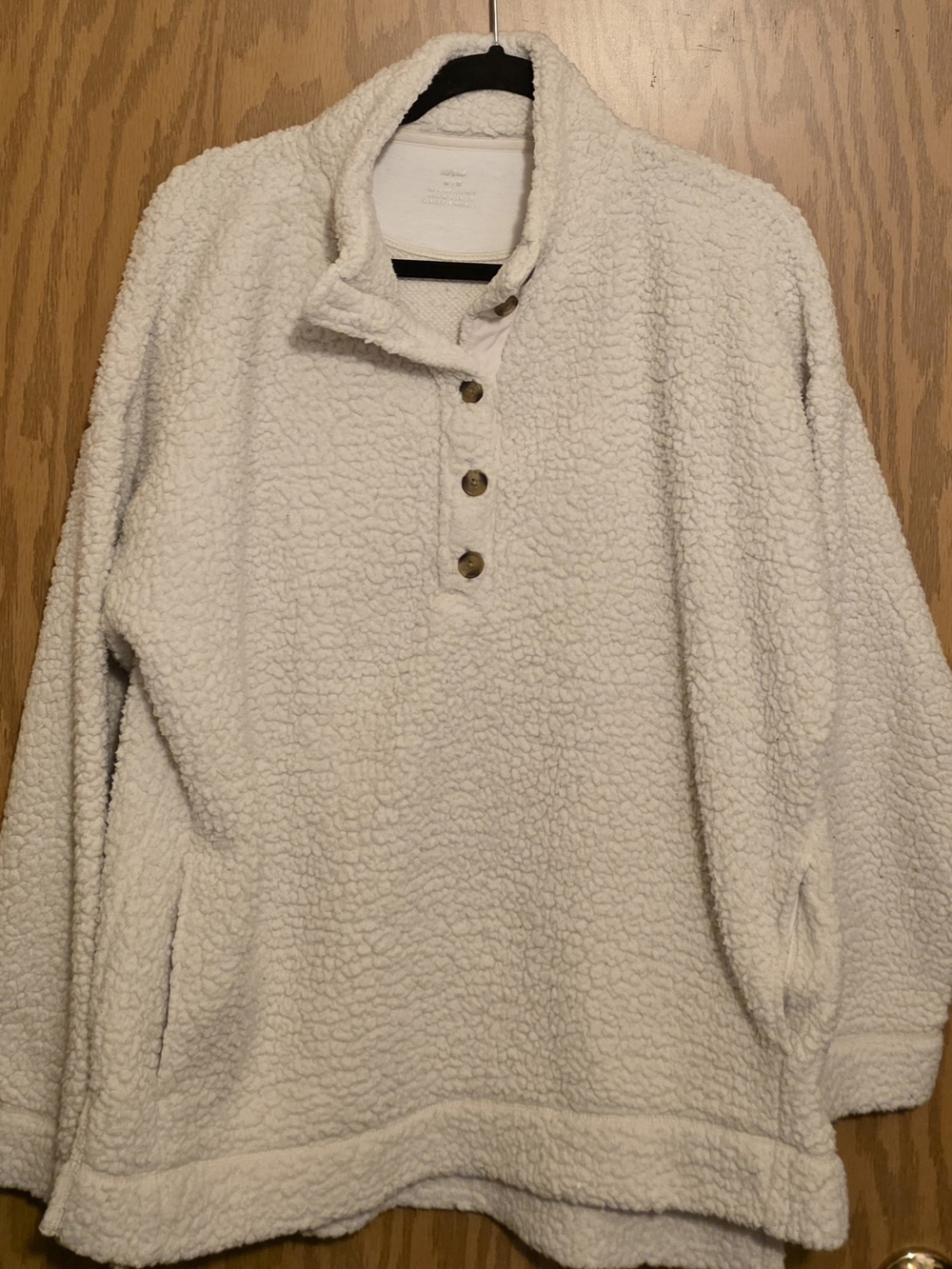 aerie Cream Sherpa Button-Front Pullover